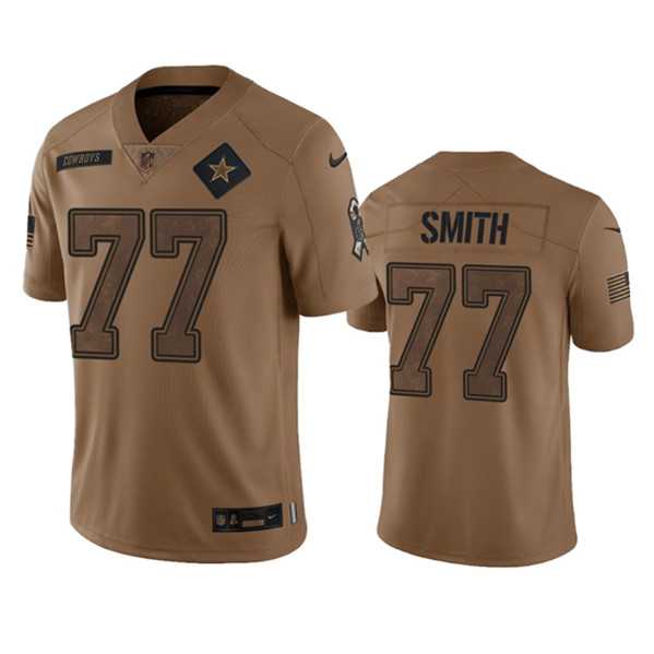 Mens Dallas Cowboys #77 Tyron Smith 2023 Brown Salute To Service Limited Football Stitched Jersey Dyin
